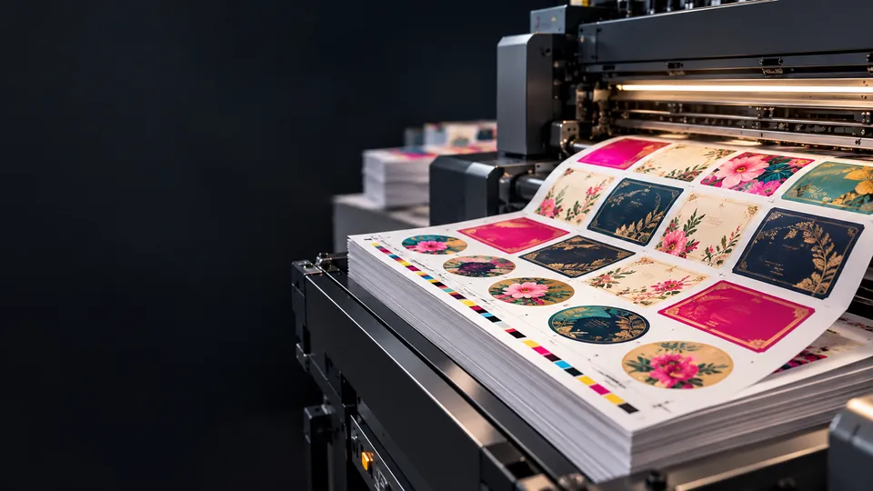 Label and sticker sheets coming off a digital press in Jaipur