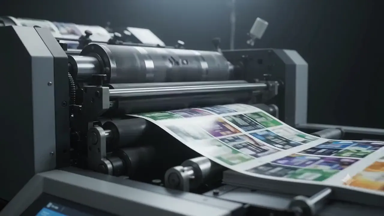 Label and sticker sheets coming off a digital printing press
