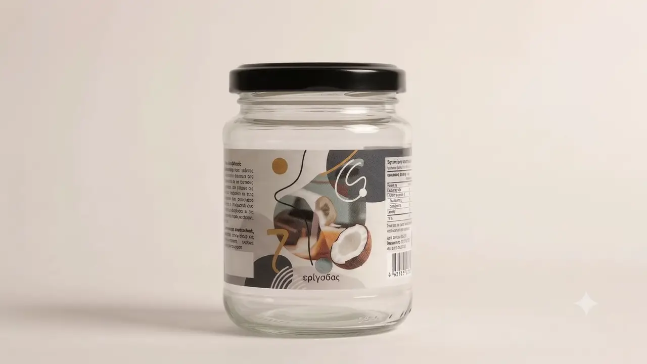 Printed product label wrapping around a glass jar — label printing in Jaipur